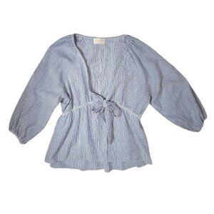 SUGARFOX Blue & White Striped Pullover Blouse With Big Bow Tie - Women's 2X